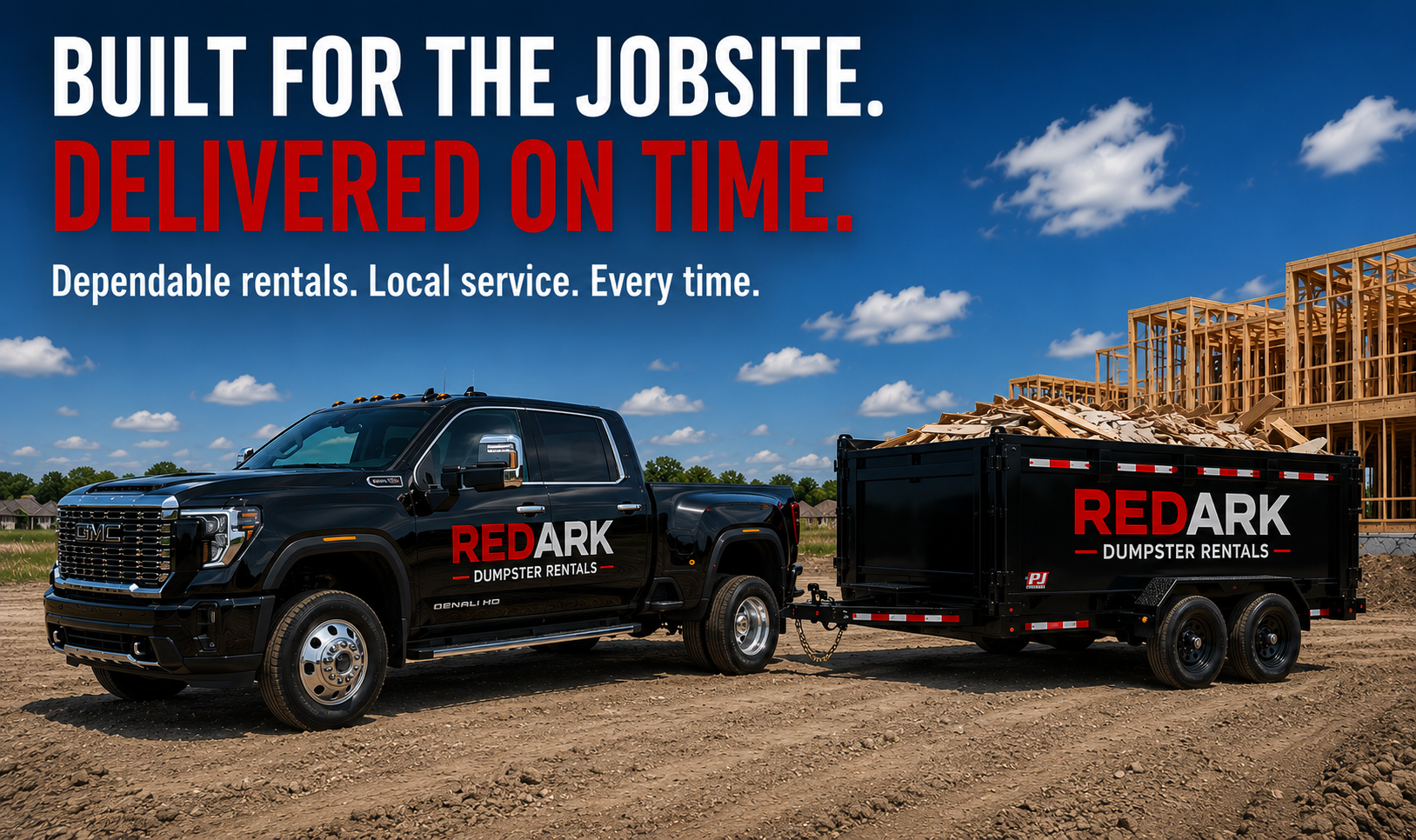 RedArk GMC Denali HD truck and branded dump trailer